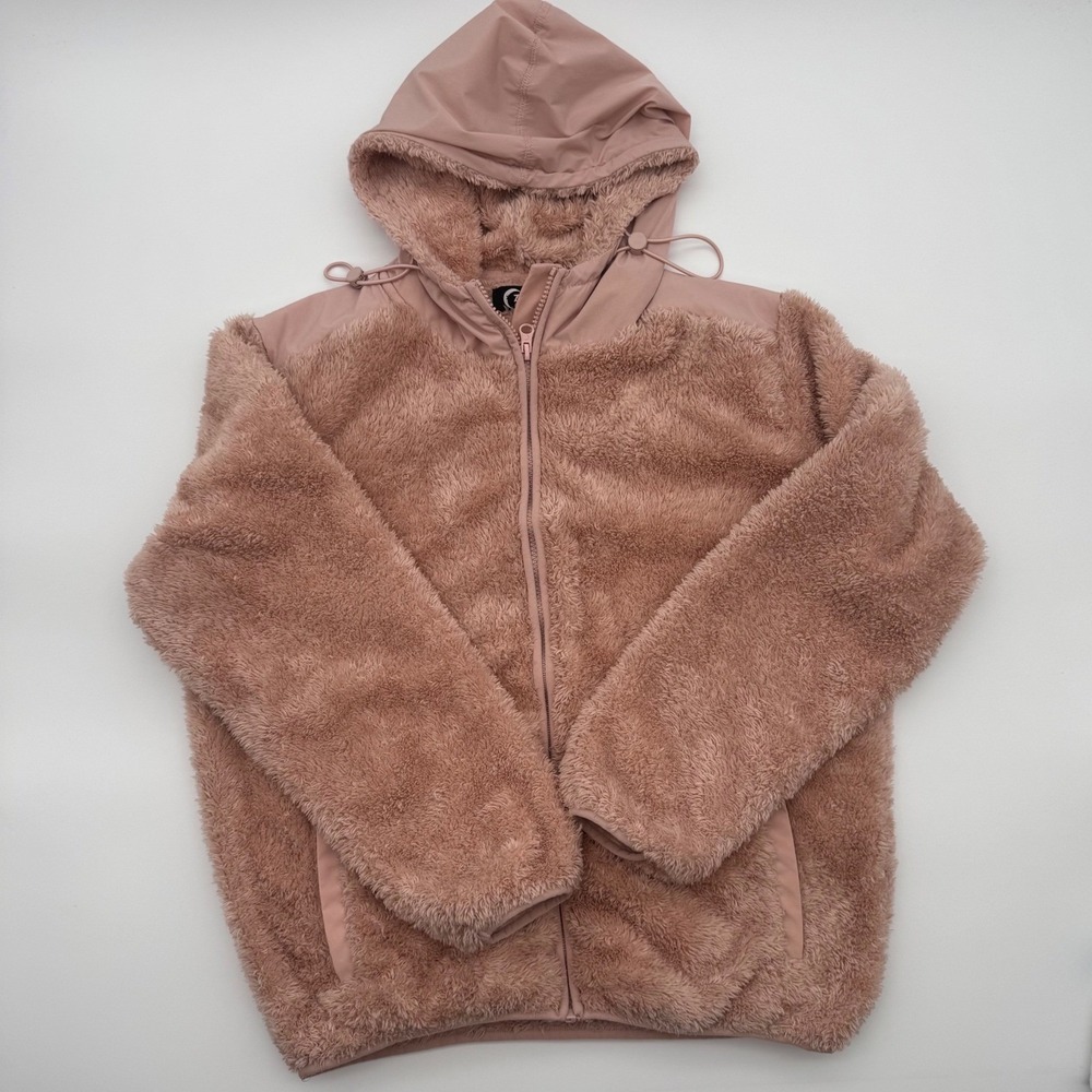 Zyia Active Womens Teddy Sherpa Full Zip Hoodie Jacket Dusty Rose‎ Pink XS